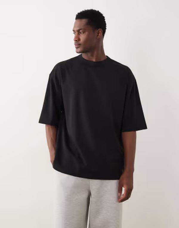 エイソス メンズ トップス Tシャツ コットン ASOS DESIGN breatheMAX heavyweight oversized half sleeve T-shirt cotton blend Black ブラック