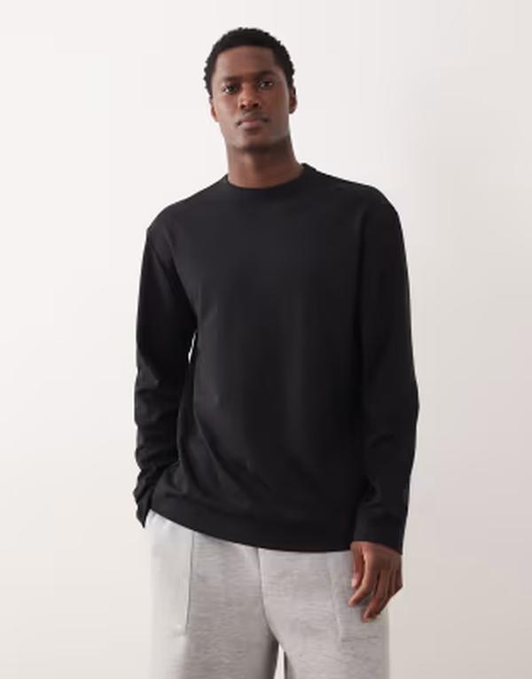 エイソス メンズ トップス Tシャツ コットン ASOS DESIGN breatheMAX heavyweight relaxed long sleeve T-shirt cotton blend Black ブラック
