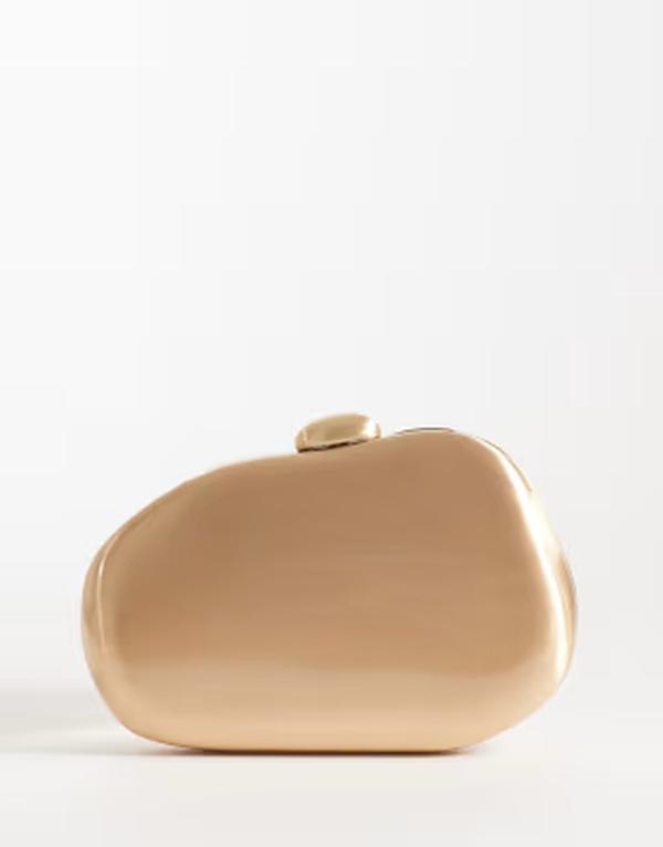 エイソス レディース バッグ ASOS DESIGN abstract hardbox clutch purse with cross body strap in brushed gold tone GOLD ゴールド