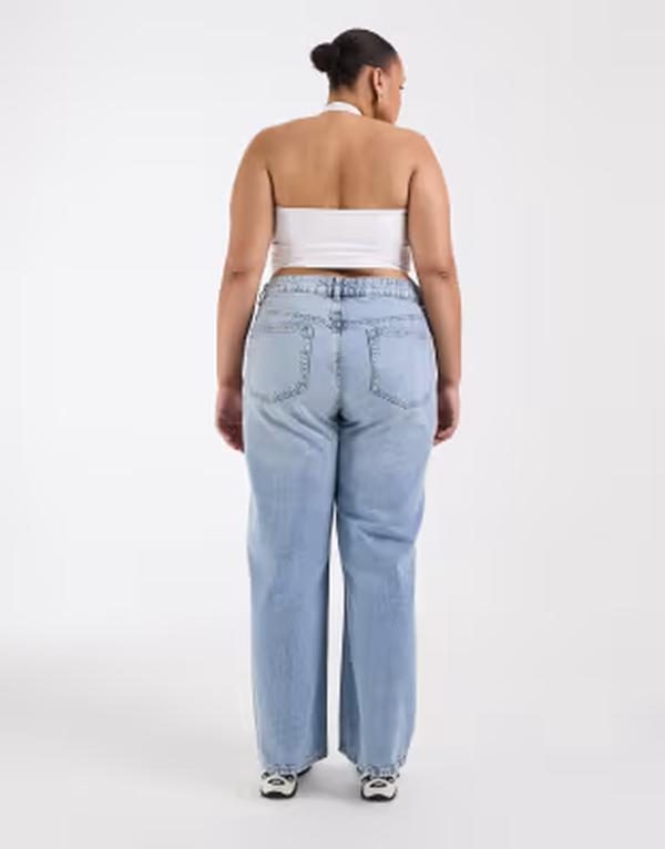 エイソス レディース ボトムス デニムパンツ ワイドレッグ ジーンズ ASOS Curve ASOS DESIGN Curve wide leg dad jeans in light wash with knee rips Light Wash With Rips