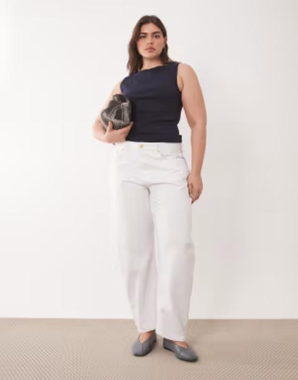 エイソス レディース ボトムス デニムパンツ ジーンズ ASOS Curve ASOS DESIGN Curve slim barrel jeans WHITE ホワイト