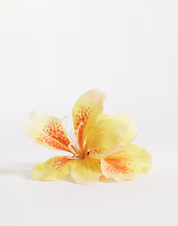 デザインビーロンドン レディース アクセサリー DesignB London fabric flower hair claw clip in yellow and WHITE ホワイト