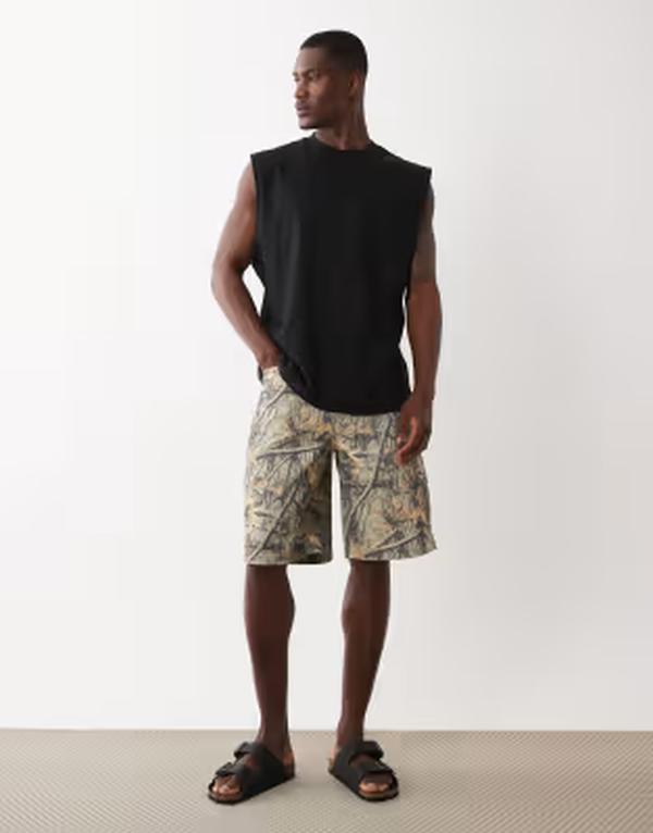 エイソス メンズ ボトムス 二分の一ズボン下・さる股引き 刷り上げる ASOS DESIGN longer length jorts インチ camo print Camo print