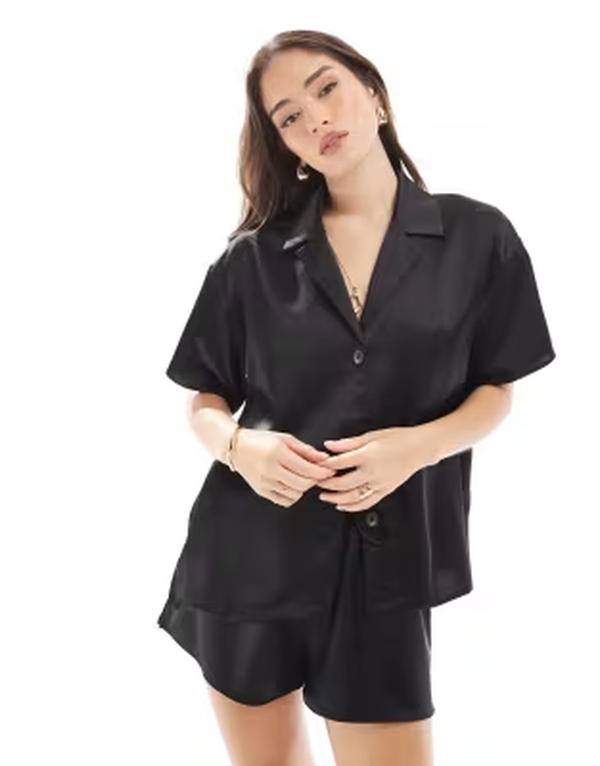 エイソス レディース トップス シャツ サテン ASOS DESIGN satin shirt - part of a set Black Satin ブラック