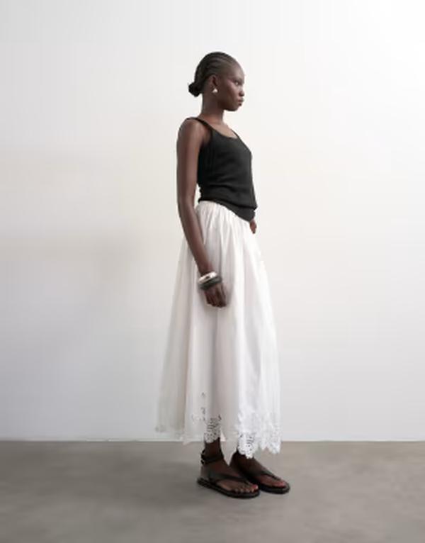 トップショップ レディース ボトムスカート レース マキシ Topshop lace hem full circle maxi skirt WHITE ホワイト｜ReVida 店