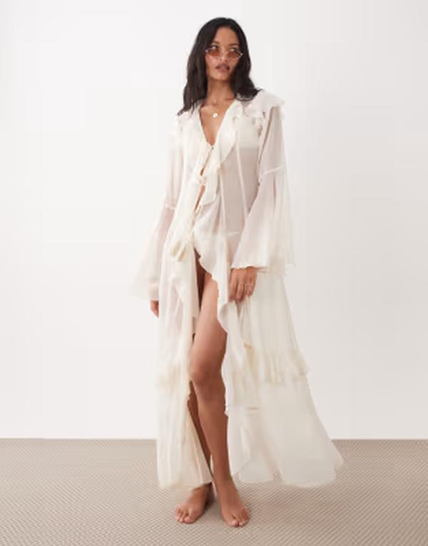 ミスセルフフリッジ レディース トップス ワンピース マキシ Misselfridge maxi length beach cover up in cream クリーム
