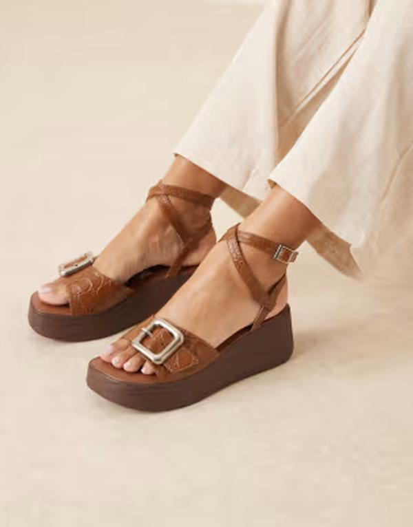 エイソス レディース シューズ サンダル ASOS DESIGN Tammy wood effect wedges with buckle detail インチ tan croc Tan croc タン