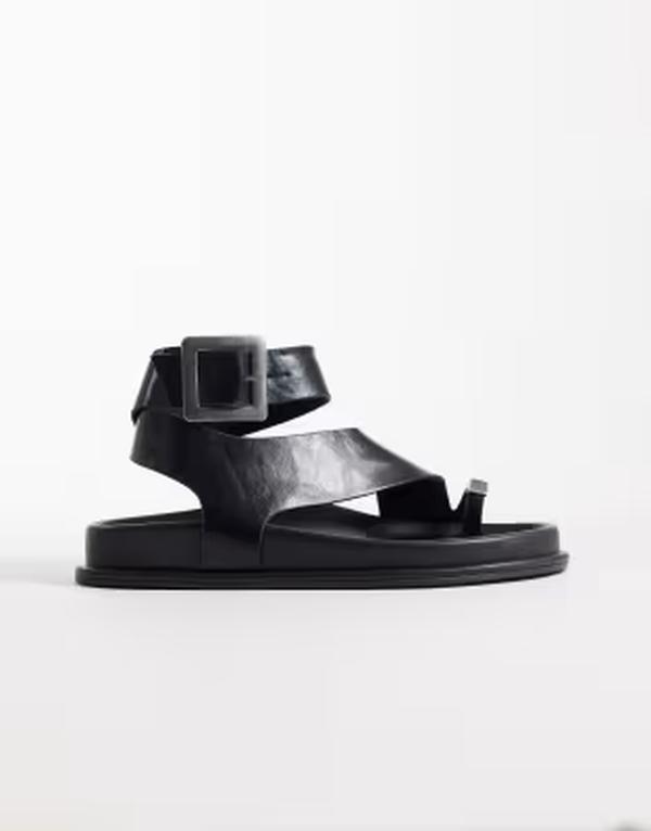 エイソス レディース シューズ サンダル ASOS DESIGN Fletcher footbed sandals with metal toe loop Black ブラック