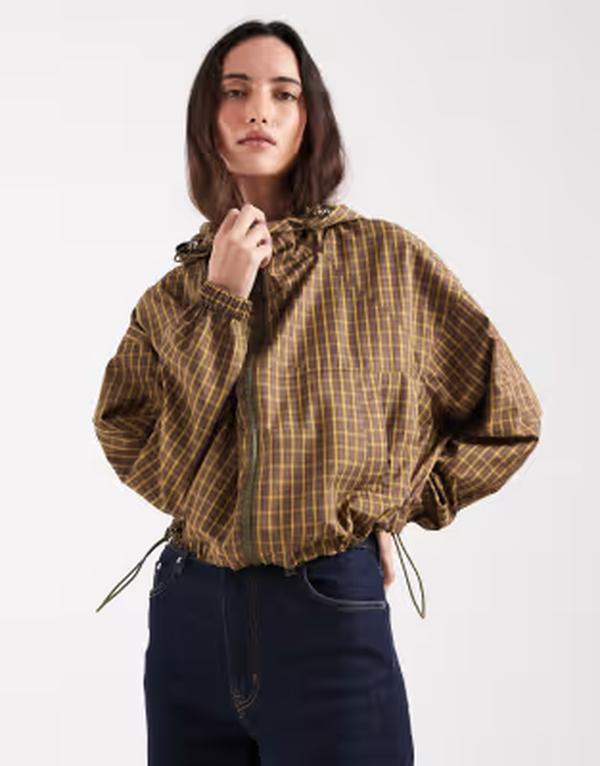 エイソス レディース アウター ジャケット・ブルゾン ASOS DESIGN hooded bubble hem bomber jacket and blue multi plaid Multi check マルチカラー