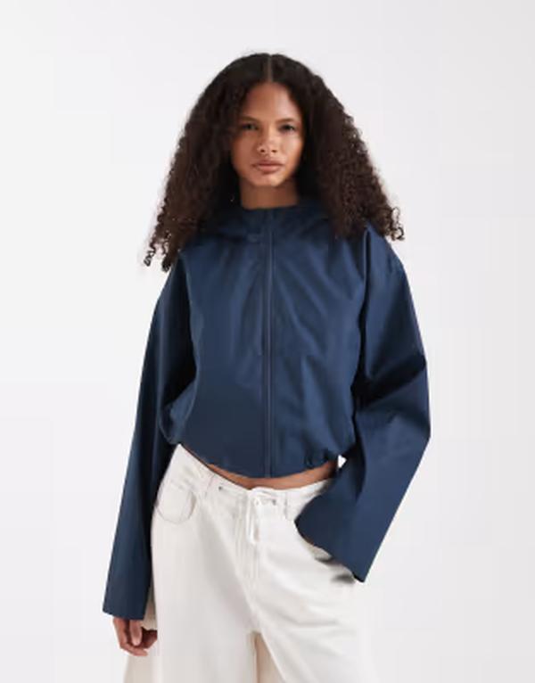 エイソス レディース アウター 上衣・上衣 ASOS DESIGN croppped rubberized rain jacket withood Navy 米国海軍