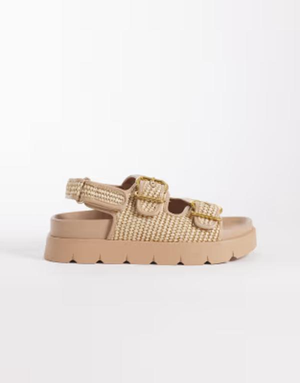 エイソス レディース シューズ サンダル ASOS DESIGN Filter chunky footbed sandals with double buckle inatural raffia Natural raffia