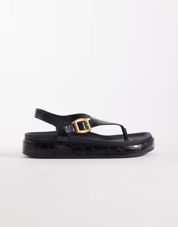 エイソス レディース シューズ サンダル ASOS DESIGN Fern flip flop sandals croc Black croc emboss ブラック