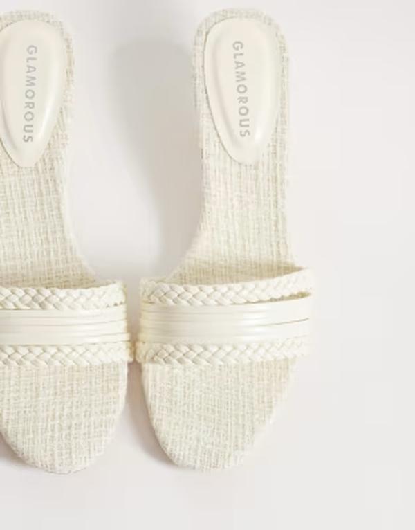 グラマラス レディース シューズ サンダル ヒール Glamorous kitten heeled woven sandals Off-white オフホワイト