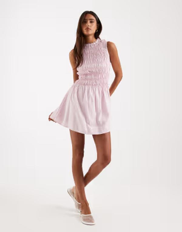 デイジーストリート レディース トップス ワンピース ギャザー ミニ コントラスト Daisy Street contrastitch ruched mini dresstripe Pink Stripe ピンク