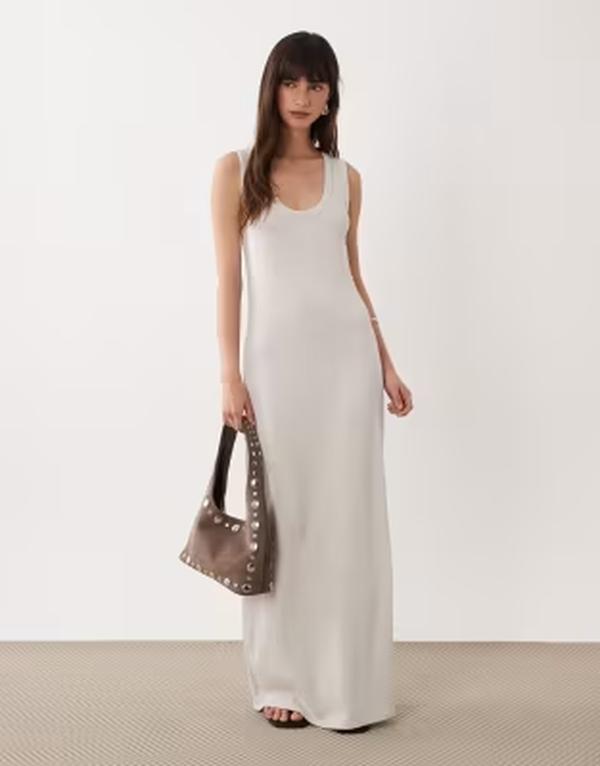 エイソス レディース トップス 衣装 マキシ ASOS DESIGN lightweight boucle scoop maxi dress インチ stone 石ころ レディースファッション-ワンピース