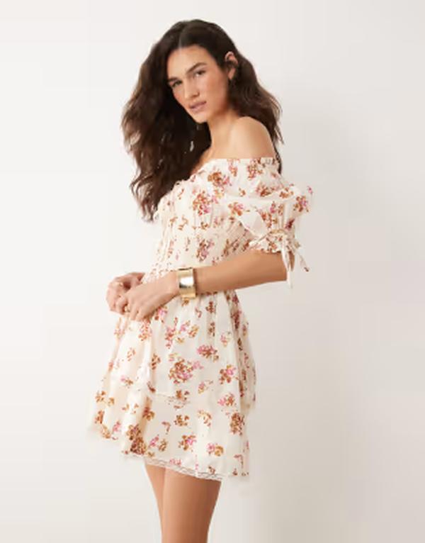 ミスセルフフリッジ レディース トップス 衣装 御花柄 ミニ 御花 Misselfridge corset mini dress インチ peach floral Peach Floral 桃