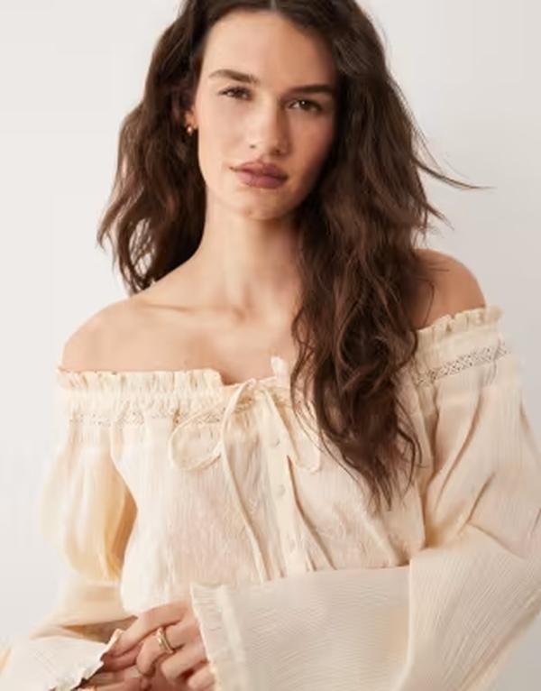 ミスセルフフリッジ レディース トップス シャツ ブラウス Misselfridge off the shoulder boho blouse in cream ECRU エクリュ