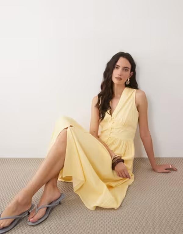 ノーバディーズ チャイルド レディース トップス ワンピース ミディ ノースリーブ コットン Nobody's Child Starlight cotton rich sleeveless bodice detailing midi dress in yellow イエロー