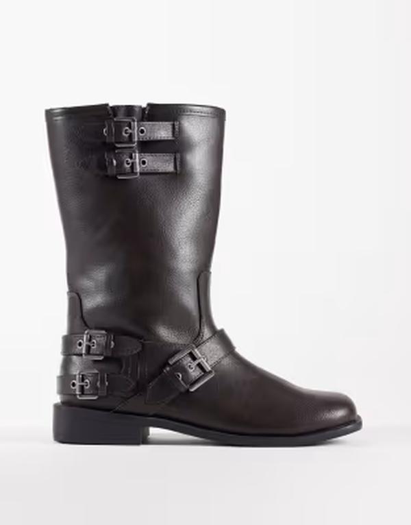 エイソス レディース シューズ ブーツ・レインブーツ ASOS DESIGN Wide Fit Asher flat biker boots インチ burnished BROWN BURNISH 赤銅色 ブーツ-靴-その他