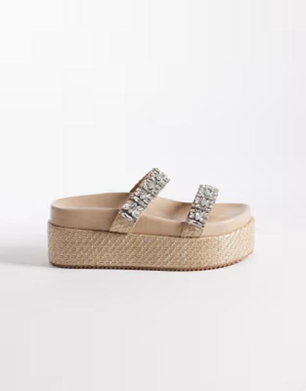 パブリックデザイア レディース シューズ サンダル プラットフォーム Public Desire Darcy platform raffia sandals with embellished straps Brown woven ブラウン|ReVida 店