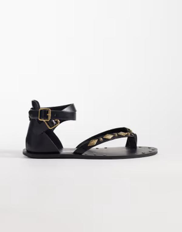 エイソス レディース シューズ サンダル ASOS DESIGN Ferristudded gladiator flat sandals Black ブラック