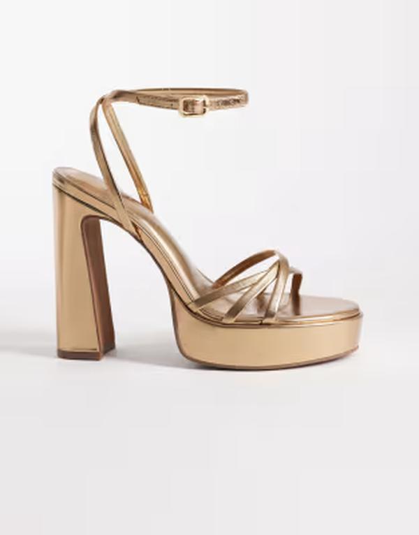 エイソス レディース シューズ サンダル プラットホーム 踵 ASOS DESIGNancy strappy platform higheel sandals インチ warm BRONZE ゴールド