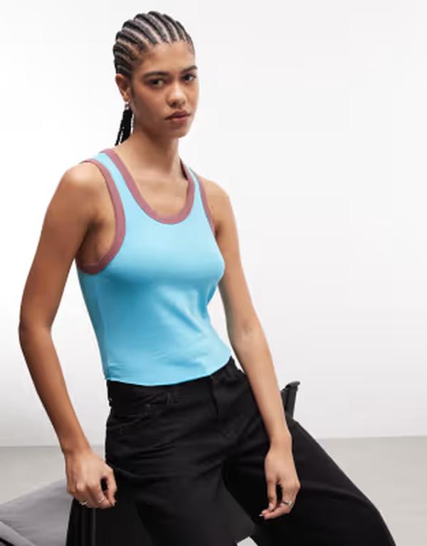 コルージョン レディース トップス ベスト コントラスト COLLUSION tank top with contrast binding in teal CONTRAST ティール