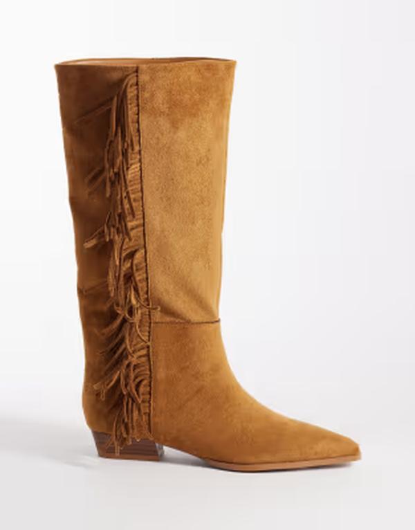 エイソス レディース シューズ ブーツ・レインブーツ フリンジ ASOS DESIGN Cressida pull on fringe flat knee boots インチ tan タン