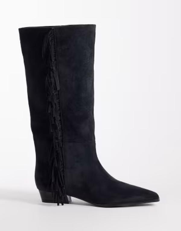 エイソス レディース シューズ ブーツ・レインブーツ フリンジ ASOS DESIGN Cressida pull on fringe flat knee boots インチ dark charcoal Dark charcoal 濃灰色