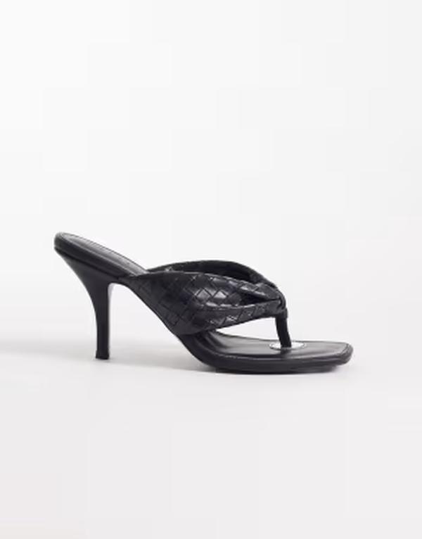 エイソス レディース シューズ サンダル ヒール ASOS DESIGN Hot-stuff plaited toe thong heeled sandals Black ブラック