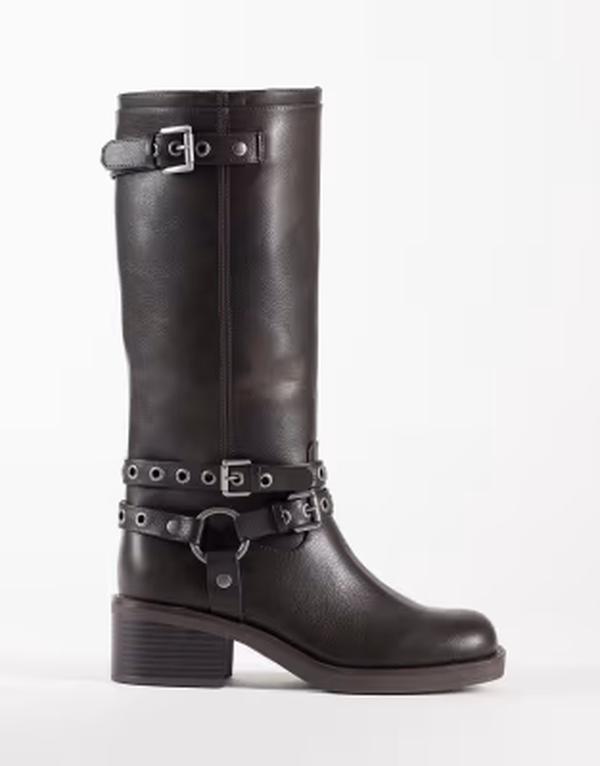 エイソス レディース シューズ ブーツ・レインブーツ ASOS DESIGN Cassandra grommet biker boots インチ burnished BROWN BURNISH 赤銅色