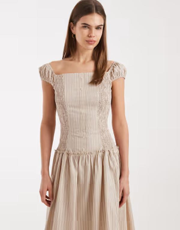 デイジーストリート レディース トップス ワンピース Daisy Street dropped waist corset style midaxi dress in mauve stripes MAUVE STRIPES ストライプ