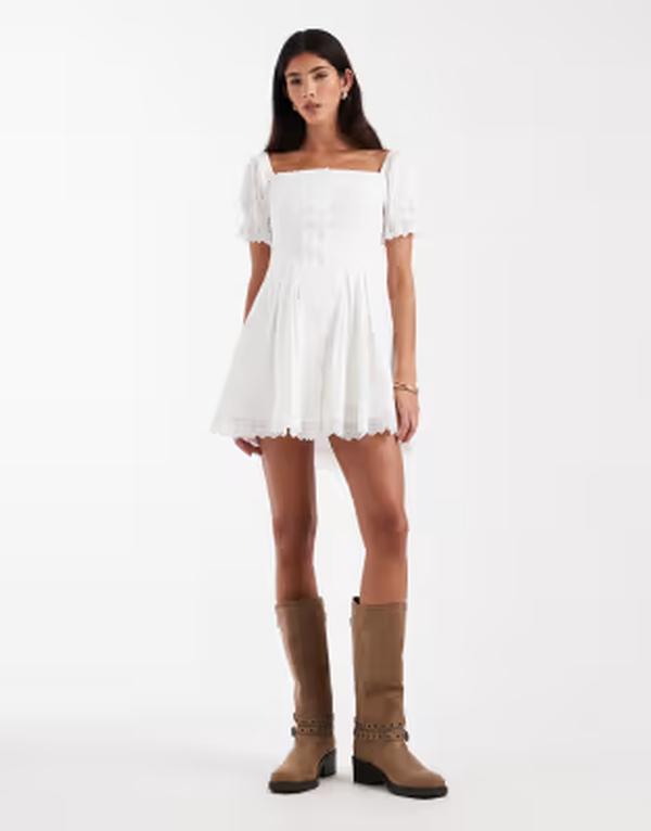 デイジーストリート レディース トップス ワンピース ミニ Daisy Street square neck corset style mini dress WHITE ホワイト｜ReVida 店
