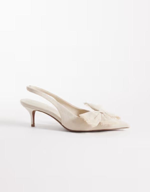 エイソス レディース シューズ ヒール リネン ASOS DESIGN Sleek bow detail slingbackitten heels inaturalinenaturalinen