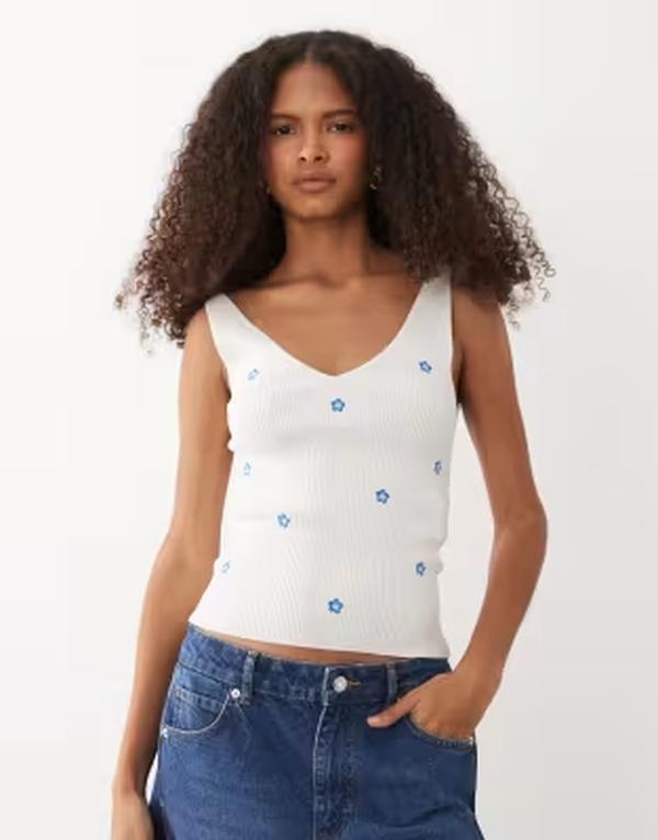 ジェイディーワイ レディース トップス より良い 編み物 JDY knitank top with flower embroidery WHITE 白いこと
