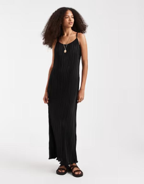 ピーシーズ レディース トップス ワンピース マキシ PIECES plisse cami maxi dress Black ブラック