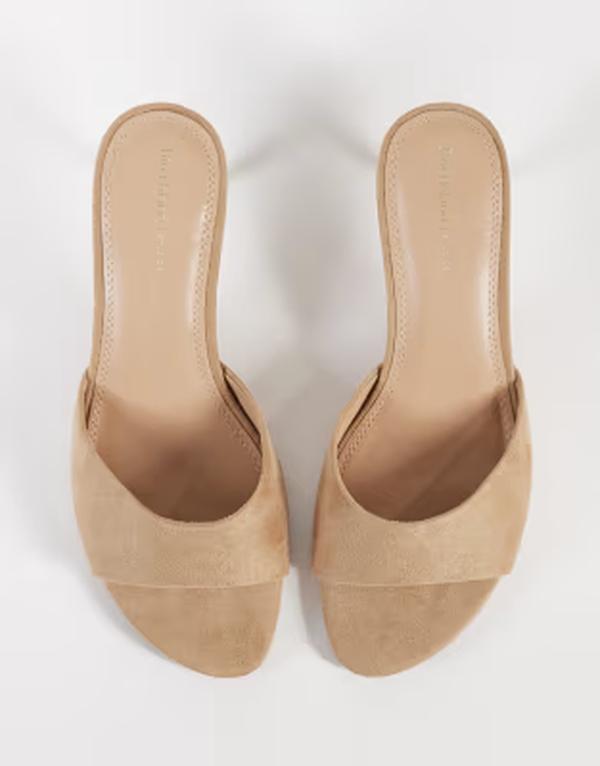 リバーアイランド レディース シューズ サンダル スエード ヒール River Island suedette heeled mule sandals Beige brown ブラウン