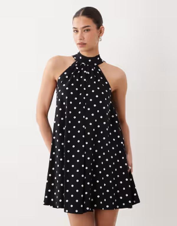 エイソス レディース トップス ワンピース ドット柄 ドット ミニ ASOS DESIGN polka dot mini dress with bow detail in spot Multi マルチカラー