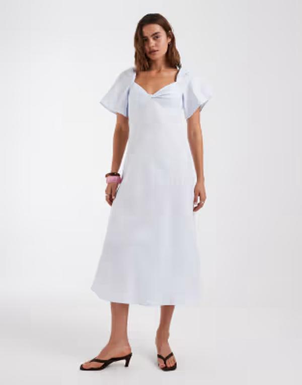 アンドアザーストーリーズ レディース トップス ワンピース リネン & Other Stories linen look puff sleeve midaxi dress with twist sweetheart neckline in pastel blue ブルー 27,170円