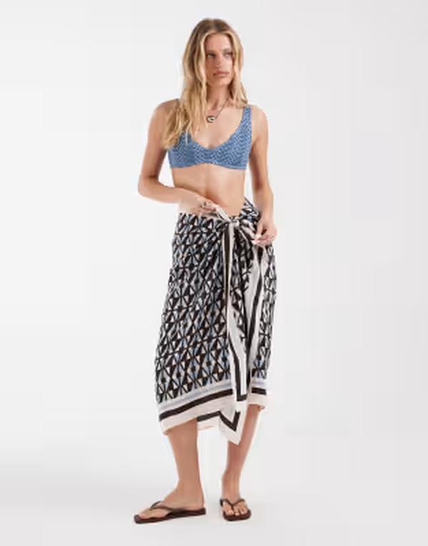 リバーアイランド レディース トップス ワンピース プリント River Island geometric print sarong BROWN ブラウン