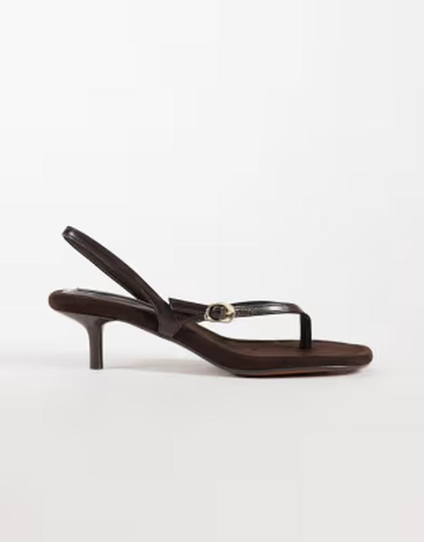 リバーアイランド レディース シューズ ヒール スエード River Island suedette flip flop kitten heels BROWN ブラウン
