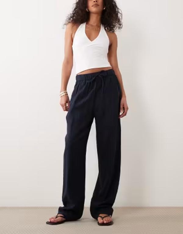 リバーアイランド レディース ボトムス カジュアルパンツ リネン River Island tapered linen blend pants NAVY ネイビー 13,306円