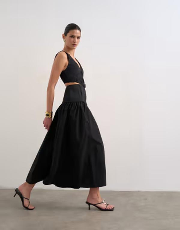 とっ始め販売店 レディース トップス 衣装 マキシ Topshop deep v maxi pinny dress witheavy embroidery Black 黒いこと