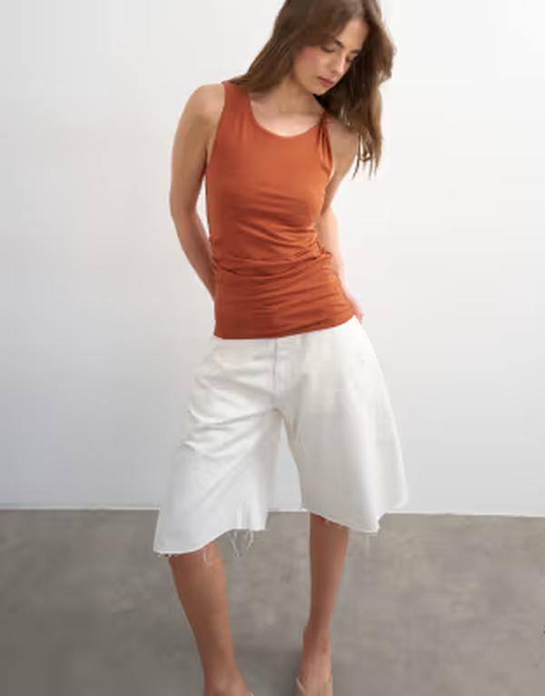 いの一番販売店 レディース トップス 貯蔵タンクいの一番 ギャザー Topshop knot detail ruched sides tank top BROWN 赤銅色 トップス-タンクトップ-レディースファッション