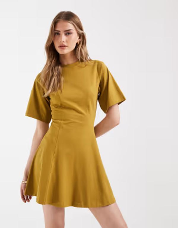 エイソス レディース トップス ワンピース ミニ ASOS DESIGN cinched seam detailing mini dress in olive オリーブ｜ReVida 店 8,506円