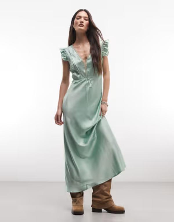 リクレイム ヴィンテージ レディース トップス 衣装 スピード競技 マキシ Reclaimed Vintage maxi tea dress with lace inserts and pintucks インチ sage green 緑であること