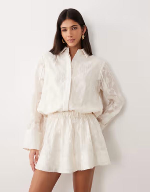 エイソス レディース トップス 衣装 ミニ プルオーバー ASOS DESIGN jacquard shirt mini dress インチ cream 皮膚軟化剤 レディースファッション-ワンピース