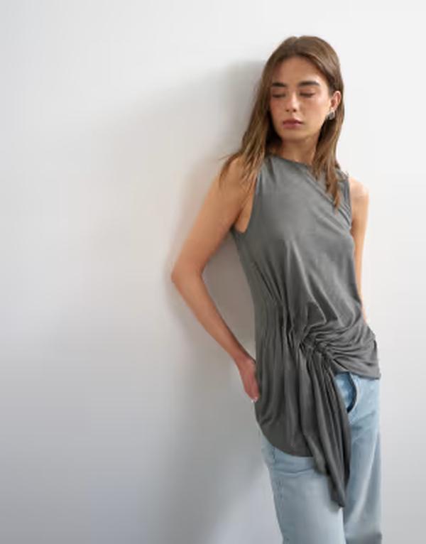 トップショップ レディース トップス タンクトップ ドレープ Topshop drape sidetail tank top in charcoal heather Charcoal marl チャコール 11,825円