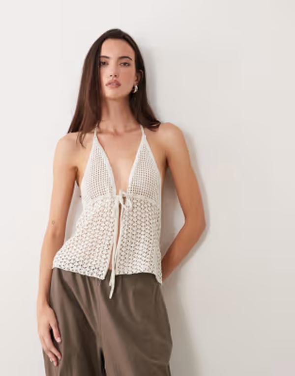 ミスセルフフリッジ レディース トップス タンクトップ ニット ホルター Misselfridge knit crochet halterneck top GOLD ゴールド