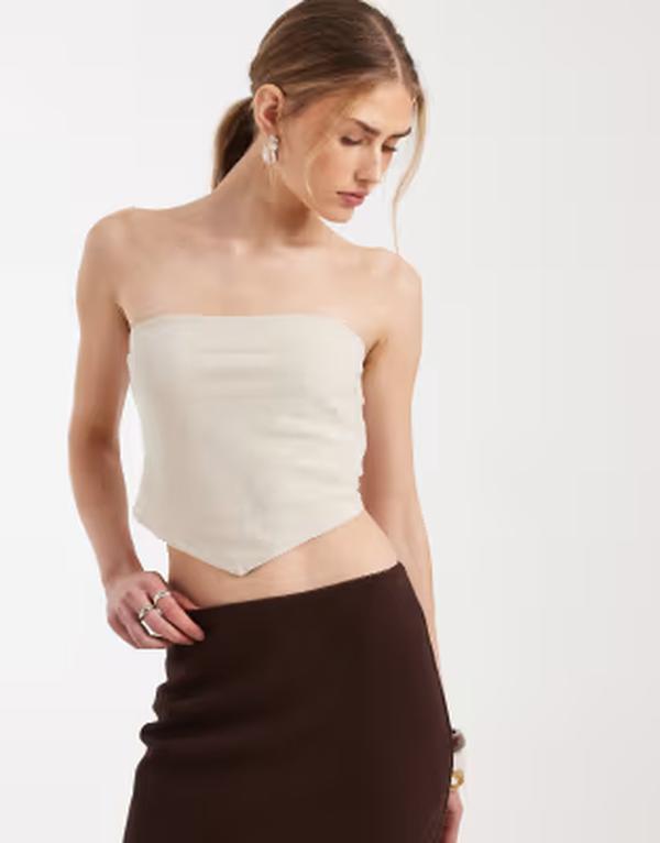 エイソス レディース トップス シャツ リネン ASOS DESIGN linen bandeau scarf top in stone ストーン